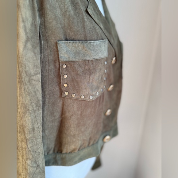 Dorothy Schoelen Platinum 80s Vintage Suede Sheer Green Tie Dye Effect -L - Picture 7 of 15